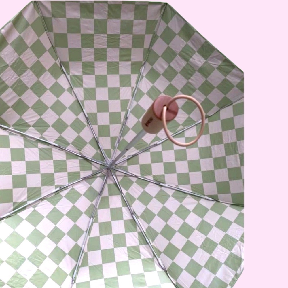 Nespresso Compact / Folding Umbrella - Pistachio Green Pink Summer Traveling HTF - Picture 3 of 4